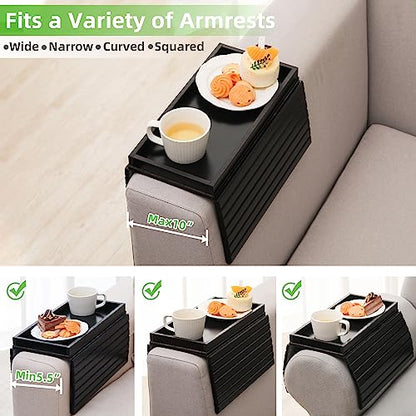 GEHE Bamboo Sofa Arm Tray, Foldable Couch Arm Tray Side Table, Anti-Falling Armrest Tables Cup Holder for Snacks, Drinks, Beers, Phone, Control, Flexible and Portable, Anti-Slip Bottom - color: Black
