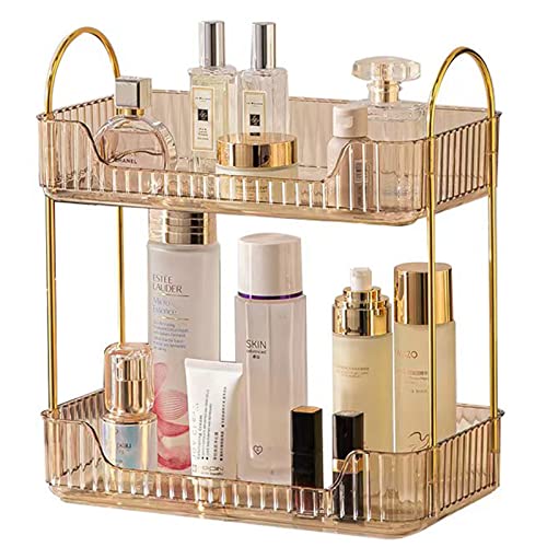shuang qing Bathroom Counter Organizer Countertop Storage, Cosmetics Skincare Shelf, Makeup Organizer Perfume for Dresser Vanity Tray, Spice Rack for Kitchen(2 Tier-Gold) - color: Honorable Gold, size: Standard-2 Tier