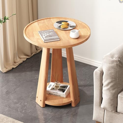 Round End Tables Living Room,Sofa Side Table,Accent End Table,Small Round End Table with Lower Shelf, Nightstand for Small Spaces, Living Room, Bedroom, Corners Walnut Side Table (B,19.7”x 23.6”) - color: Wood, size: 19.7”x 23.6”