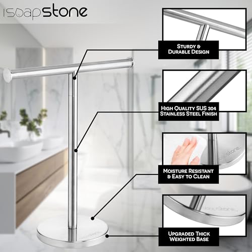 Luxury Hand Towel Holder Stand with Heavy Base, SUS 304 Stainless Steel Towel Rack, T-Shape, Freestanding Towel Stand for Bathroom Vanity or Kitchen Countertop, Waterproof Counter Organizer - color: Stainless Steel