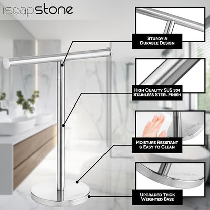 Luxury Hand Towel Holder Stand with Heavy Base, SUS 304 Stainless Steel Towel Rack, T-Shape, Freestanding Towel Stand for Bathroom Vanity or Kitchen Countertop, Waterproof Counter Organizer - color: Stainless Steel