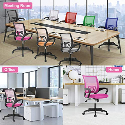 BestOffice | Ergonomic Office Chair | Mid-Back Swivel Desk Chair | Breathable Backrest & Lumbar Support | Adjustable Height | Sponge Seat | Rolling Wheels | Pink | for Adults & Women | Pack of 2 - color: Pink, style: pack of 2
