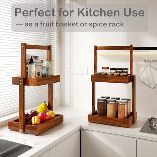 2-Tier Teak Bathroom Organizer, Shower Caddy Towel Holder | Two-Tier Teak Organizer Stores Towels, Toiletries, Toilet Paper, Fruit and Spices, with a Stable Non-slip Base. - size: 2 Tier