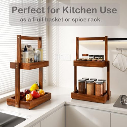 2-Tier Teak Bathroom Organizer, Shower Caddy Towel Holder | Two-Tier Teak Organizer Stores Towels, Toiletries, Toilet Paper, Fruit and Spices, with a Stable Non-slip Base. - size: 2 Tier