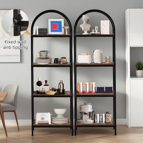 Garvee Arched Bookshelf 4 Tier,Arched Display Racks,Tall Standing Bookshelves with Metal Frame,Modern Open Storage Shelf Display Rack for Bedroom, Living Room, Home Office | Tall Standing Bookshelves ,Modern Open Storage Shelf Display Rack for Bedroom, Li