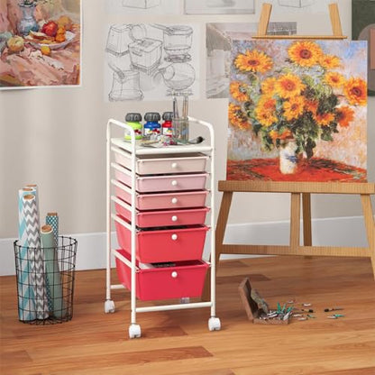 DREAMADE Rolling Cart with Storage Drawers, Utility Cart with Removable Plastic Drawers, Lockable Wheels, Art Cart for Classroom Organization Art Supplies Office Scrapbook (6 Drawers, Mixed-pink) - color: Mixed-pink, style: 6 Drawers