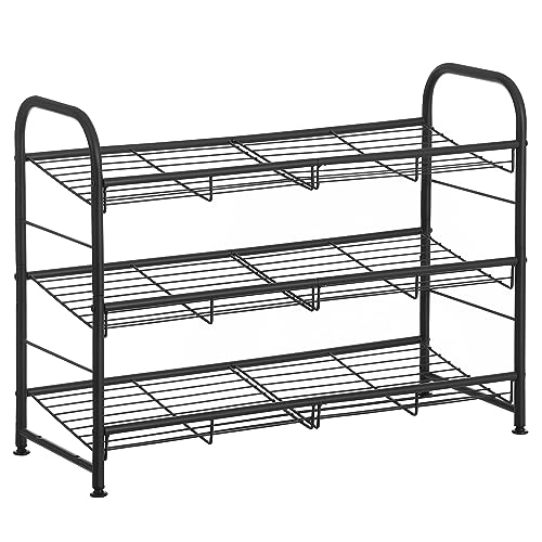 SONGMICS Shoe Rack, 3 Tier Shoe Organizer for Closet, Holds up to 12 Pairs of Shoes, Shoe Rack for Front Door Entrance, Metal Shoe Shelf with Adjustable Tilt Angle, for Entryway, Garage, Black - color: Black, size: 3 Tiers (27"W)