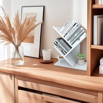 Godferyxin Small Bookshelf, 3-Tier Wood Tree Bookshelf with Office,White | Mini Bookcase for Bedroom,Office,Nightstand,Desktop – Small Bookcase Gift - color: White-3t, size: 3-Tier