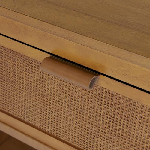Teamson Home Hatteras 20" W Nightstand with 1 Deep Drawer and Open Shelf Storage in Coastal Modern Style, Ball Bearing Glides, Pine Wood Frames and MDF with Rattan, Natural Finish | 1 Deep Drawer, Open Shelf Storage, Coastal Modern Style, Pine Wood & MDF