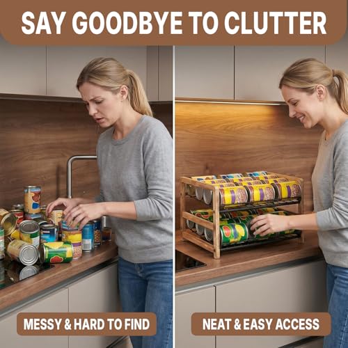 DGWJSU Can Organizer for Pantry 2-Tier, Can Storage Organizer Pantry, Soda Can Organizer, Holds up to 24 Cans Holders for Pantry, Cabinet, Countertop, Carbonized Brown - size: 2 Tiers