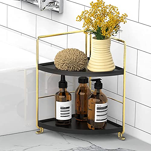 Kitchen Spice Rack Standing Shelf, 2-Tier Corner Storage Shelf, Bathroom Countertop Organizer, Vanity Tray Cosmetic & Makeup Storage,Gold&Black - color: Golden