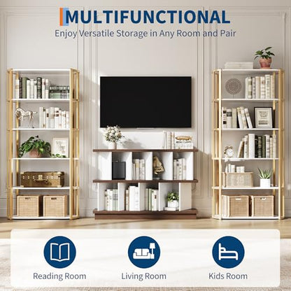 GAOMON 8 Cube Low Bookshelf Bookcase - Wooden TV Stand Cabinets with Removable Back Panels, Modern Home Display Storage Rack for Living Room, Bedroom, Entrance - Walnut - color: Walnut