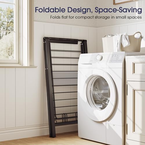 Clothes Drying Rack, 67.7" L Height Adjustable, Foldable, Black | 1.5"Folded, No Assembly, Space-Saving, Spacious Design, Adjustable Wings, Clips, Mesh Shelf, Shoe Rack, Indoor & Outdoor Use - color: Black