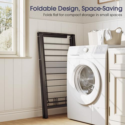 Clothes Drying Rack, 67.7" L Height Adjustable, Foldable, Black | 1.5"Folded, No Assembly, Space-Saving, Spacious Design, Adjustable Wings, Clips, Mesh Shelf, Shoe Rack, Indoor & Outdoor Use - color: Black