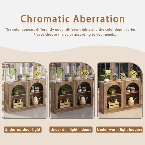 GiftGo Farmhouse Console Table 47-Inch Narrow Entryway Table with 3 Tier Storage, Wooden Rectangular Sofa Table Behind The Couch for Entrance, Hallway, Living Room,Elegant Arch (Rustic Brown, L-47)