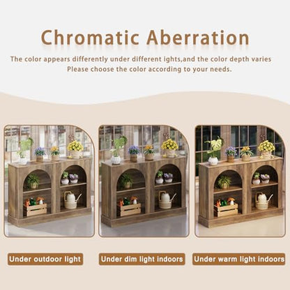 GiftGo Farmhouse Console Table 47-Inch Narrow Entryway Table with 3 Tier Storage, Wooden Rectangular Sofa Table Behind The Couch for Entrance, Hallway, Living Room,Elegant Arch (Rustic Brown, L-47)