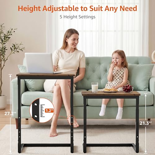 5-Level Adjustable C Side Table - End Table Living Room Bedroom Indoor Small C Shaped Couch Tray Desk, Farmhouse Brown - color: Brown