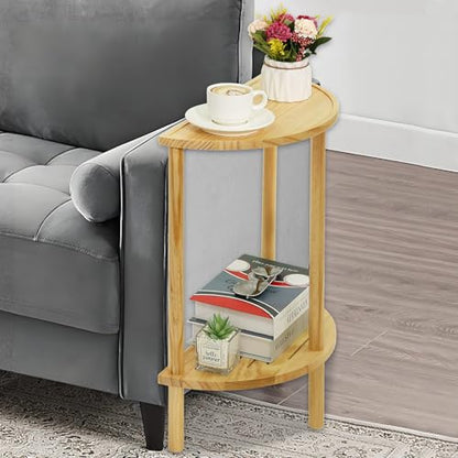 End Table Half Moon Side Tables, 2 Tier Half Round Side Table, Sofa Side Half Round Table with 2-Tier Storage Shelves, Nightstand for Living Room, Bedroom, Small Space, Rustic Brown, Boho Side Table