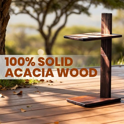 C Table, Premium Solid Acacia Wood, Adjustble Hight and Tablet Holder, Side Tabel for Sofa and Bad