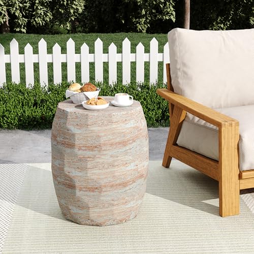 Christopher Knight Home Jaym 18.25" H Indoor Outdoor Accent Side Table, Patio Decorative End Table, Polygon Lightweight Concrete Garden Stool for Patio Balcony & Garden Decor, Travertine - color: Travertine,polygon
