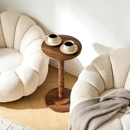 Small Drink Table, Round Pedestal Side Table, Martini Table for Small Spaces, Wooden End Table with Spiral Leg, Plant Stand Accent Table for Living Room, Bedroom, Bathroom, Easy Assembly, Brown - color: Brown