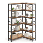 VASAGLE 6 Tier Bookshelf with Metal Frame, Convertible Industrial Corner Shelf, 9.4 x 52.8 x 69 Inches, for Living Room, Bedroom, Home Office, Rustic Brown and Ink Black ULLS806K01 - size: 6 Tiers (52.8"W)