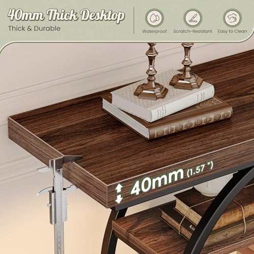 Huuger 41.3 Inch Entryway Table, Modern Console Sofa Table, Accent Table with Shelves, for Entry, Hallway, Entrance, Foyer, O-Shaped Metal Frame, Dark Walnut - color: Dark Walnut, size: 11.8"D x 41.3"W x 31.5"H