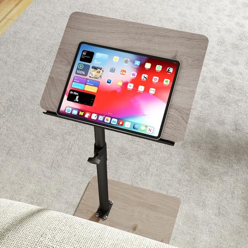 YUHFERA Sofa Armrest Tray Table for Couch - 360° Swivel Height Adjustable End for Small Spaces, Snack Side Table for Bed or Chair with Phone & Tablet Slot (Gray,Angle Adjustable) - color: Taupe, size: Angle Tilt