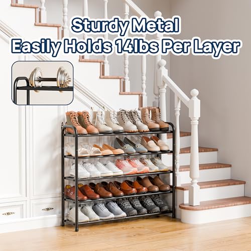 ENJOYBASICS 5 Tier Expandable Shoe Rack for Closet, Free Standing Metal Shoe Shelf Storage Organizer Holder 20 Pairs, Adjustable Width Shoe Rack for Entryway Small Space, Black - size: 5 Tier (10-20 Pairs)