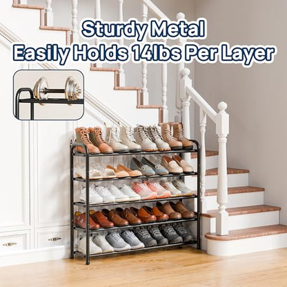 ENJOYBASICS 5 Tier Expandable Shoe Rack for Closet, Free Standing Metal Shoe Shelf Storage Organizer Holder 20 Pairs, Adjustable Width Shoe Rack for Entryway Small Space, Black - size: 5 Tier (10-20 Pairs)