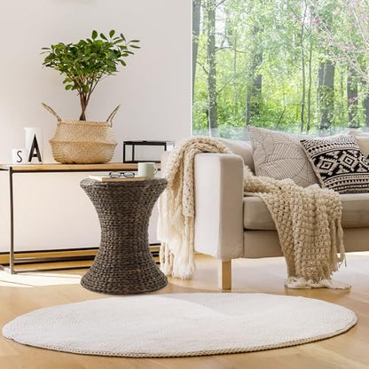 Casafield Hourglass Side Table, Espresso Dark Brown, Hyacinth Round End Table, Boho Woven Wicker Accent for Bedroom, Living Room, Office, Entryway - color: Espresso - Hyacinth