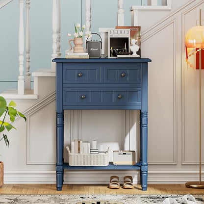 24'' Entryway Table, Small Console Table with Storage Drawers and Shelf, Hallway Table for Entryway Hallway Foyer, Farmhouse Solid Wood Frame (Dark Blue) - color: Dark Blue