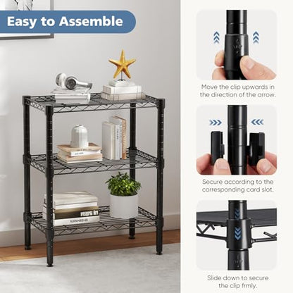 NEWBULIG 3-Tier Metal Wire Storage Shelves, Adjustable Heavy Duty Steel Shelving Unit, Freestanding Storage Rack Organizer for Kitchen, Pantry, Garage, Bathroom, 23.2" W x 13.4" D x 30.3" H, Black - size: 23.2" W x 13.4" D x 30.3" H