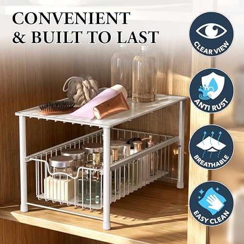 Simple Houseware Stackable Under Sink Cabinet Sliding Basket Organizer Drawer, White - color: White