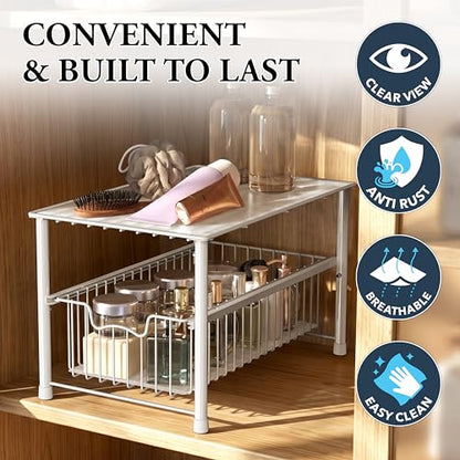 Simple Houseware Stackable Under Sink Cabinet Sliding Basket Organizer Drawer, White - color: White