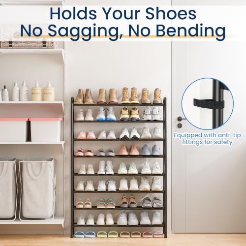ENJOYBASICS Expandable Shoe Rack, 32.4'' Wide - 8 Tier Adjustable Shoe Organizer Shelf for Closet, 32 Pairs Black Metal Free Standing Shoe Rack Storage for Garage, Entryway - size: 8 Tier (16-32 Pairs)