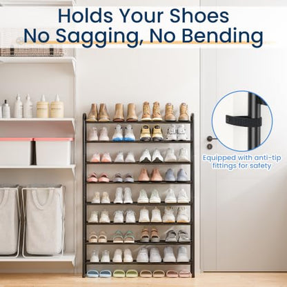 ENJOYBASICS Expandable Shoe Rack, 32.4'' Wide - 8 Tier Adjustable Shoe Organizer Shelf for Closet, 32 Pairs Black Metal Free Standing Shoe Rack Storage for Garage, Entryway - size: 8 Tier (16-32 Pairs)