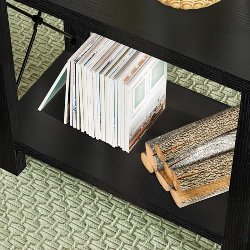 GAZHOME Farmhouse End Table for Small Spaces, Set of 2,Narrow Side End Table with Storage Shelf, Rustic X-Design Nightstand Sofa Table for Living Room, Bedroom Black - color: Black Oak