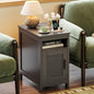Huuger Narrow Night Stand, End Table with Charging Station, USB-C Port, Rattan Side Table with Cabinet and Open Shelf, Synthetic Rattan, for Small Spaces, Bedroom, Black - color: Black