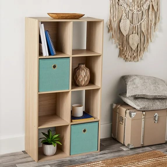8-Cube Storage Organizer - Spring Pine Bookcase with 4 Open & 4 Closed Shelves, 11" Cubes for Bins (Sold Separately), Vertical/Horizontal Placement, 33 lb Capacity