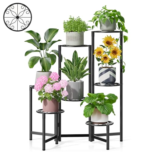 7 Tier Black Tall Folding Metal Corner Plant Stand Outdoor for Patio - color: BlackS, size: 7-tiers