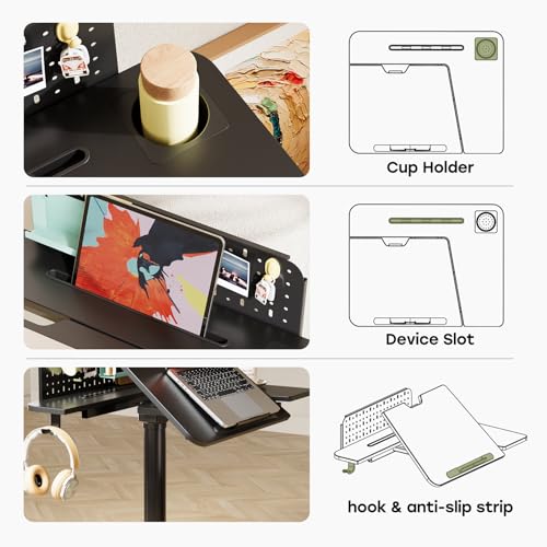 JOY worker Mobile Standing Desk, Rolling Tilt Adjustable Laptop Desk, Black | 28" Partial 60° Tiltable MDF Board, Height Adjustable, DIY Pegboard & Storage Base, 4 Lockable Wheels, Home Office Classroom - color: Black