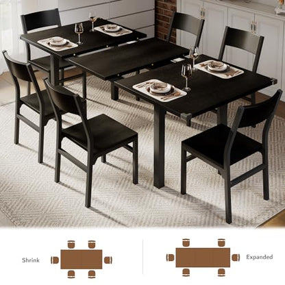 iPormis 7-Piece Dining Table & Chairs Set for 4-6, 63" Extendable Kitchen Table with 6 Chairs, Dining Room Table with Metal Frame & MDF Board, Perfect for Small Space, Easy Assembly, Black - color: Black