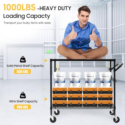 WDT 2-Tier Utility Cart with Wheels, Metal Cart with 1000LBS Capacity, NSF Heavy Duty Rolling Cart, Commercial Grade Serving Tool Storage Carts for Warehouse Garage Kitchen, 24"D x 40"W x 39"H, Black - color: Black 2 Tier Large