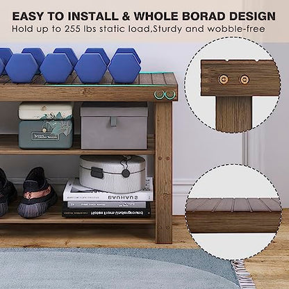 SMIBUY Bamboo Shoe Rack Bench, 3-Tier Shoe Organizer Storage Shelf for Entryway Hallway Bathroom Living Room (Walnut) - color: Walnut