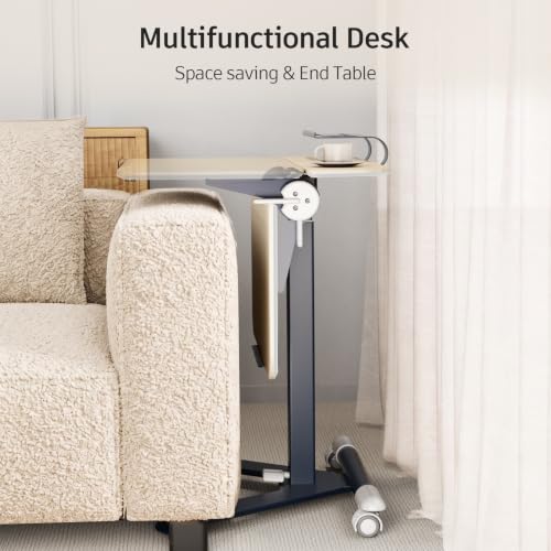 ROMOON Portable Standing Desk with Wheels, Height Adjustable Mobile Desk | Rolling Laptop Cart with Tilt Top, Storage, 24" Sit-Stand Computer Table for Home Office, Bedroom, Small Spaces, Oat Yellow - color: Oat Yellow