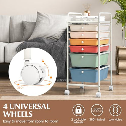 DREAMADE Rolling Cart With Storage Drawers, Utility Cart With Removable Plastic Drawers, Lockable Wheels for Classroom Organization, Art Supplies, Office, Scrapbook (6 Drawers, Macaron) - color: Macaron, style: 6 Drawers