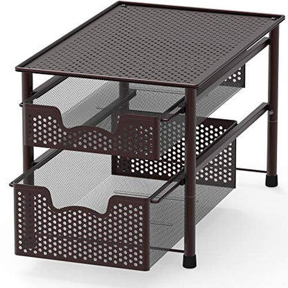 Simple Houseware Stackable 2 Tier Sliding Basket Organizer Drawer, Bronze - color: Bronze, size: 2-Tier