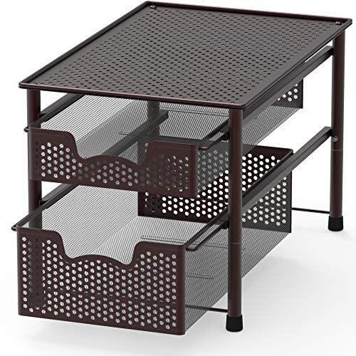Simple Houseware Stackable 2 Tier Sliding Basket Organizer Drawer, Bronze - color: Bronze, size: 2-Tier
