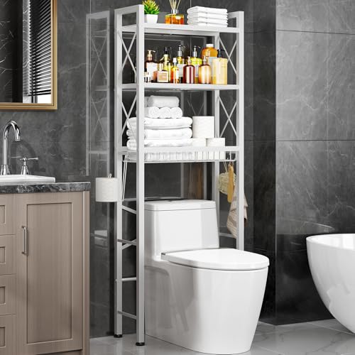 Kalrin Over The Toilet Storage with X Shape Side Guardrail, 3-Tier Over Toilet Storage Rack with Drain Basket, Freestanding Bathroom Organizer for Balcony Laundry, Pure White - color: Pure White